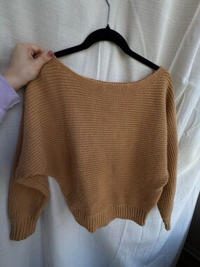 F21 Cropped Boatneck Women's Sweater in Camel